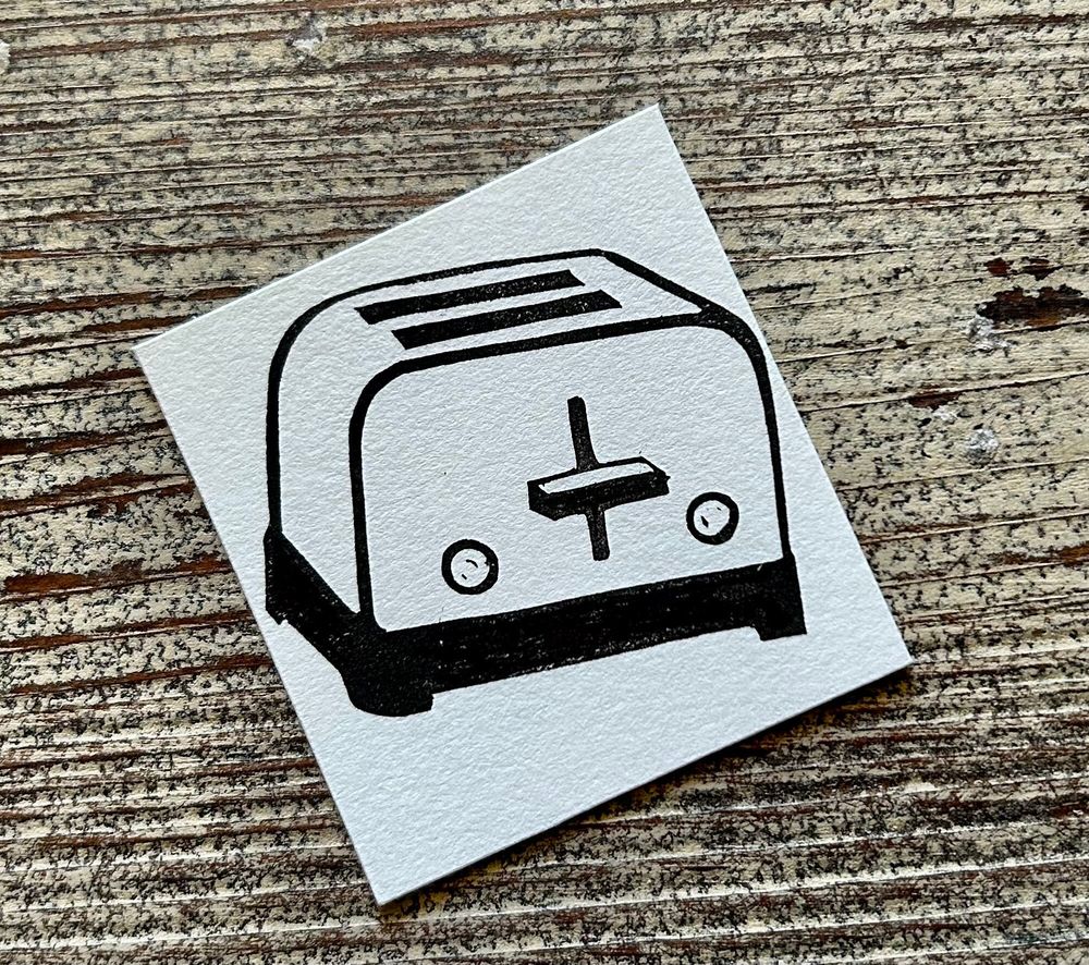 retro vintage kitchen toaster hand carved rubber stamp