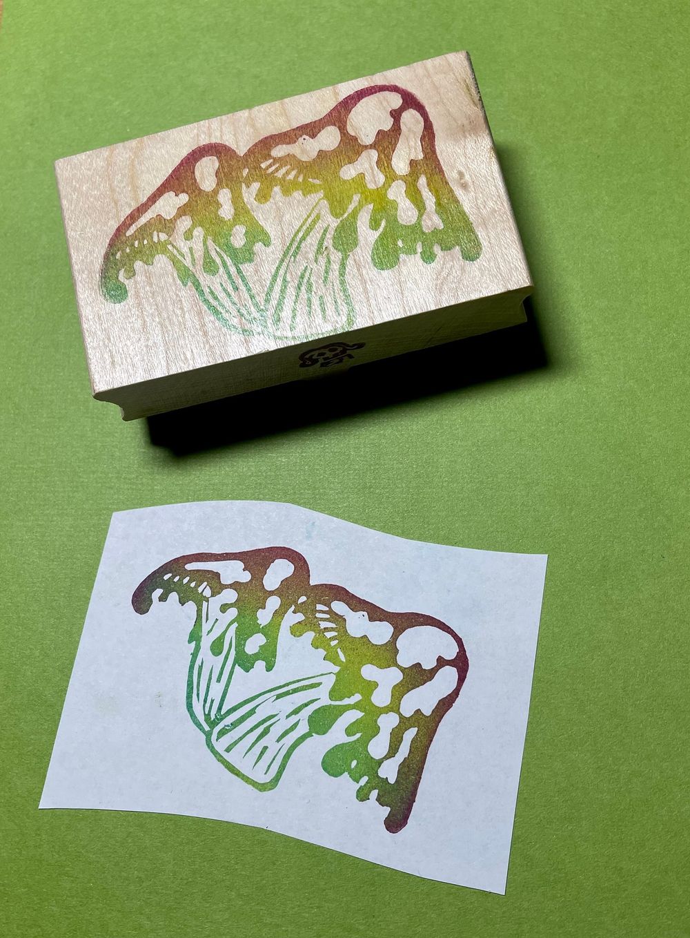 Psychedelic groovy mushroom hand carved stamp